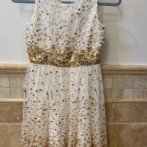 Festive white/gold Chasing Fireflies dress size 10